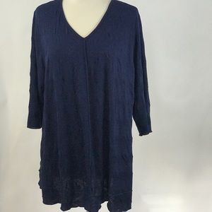 Navy V-neck long swing Tunic, XL. 3/4 sleeves
